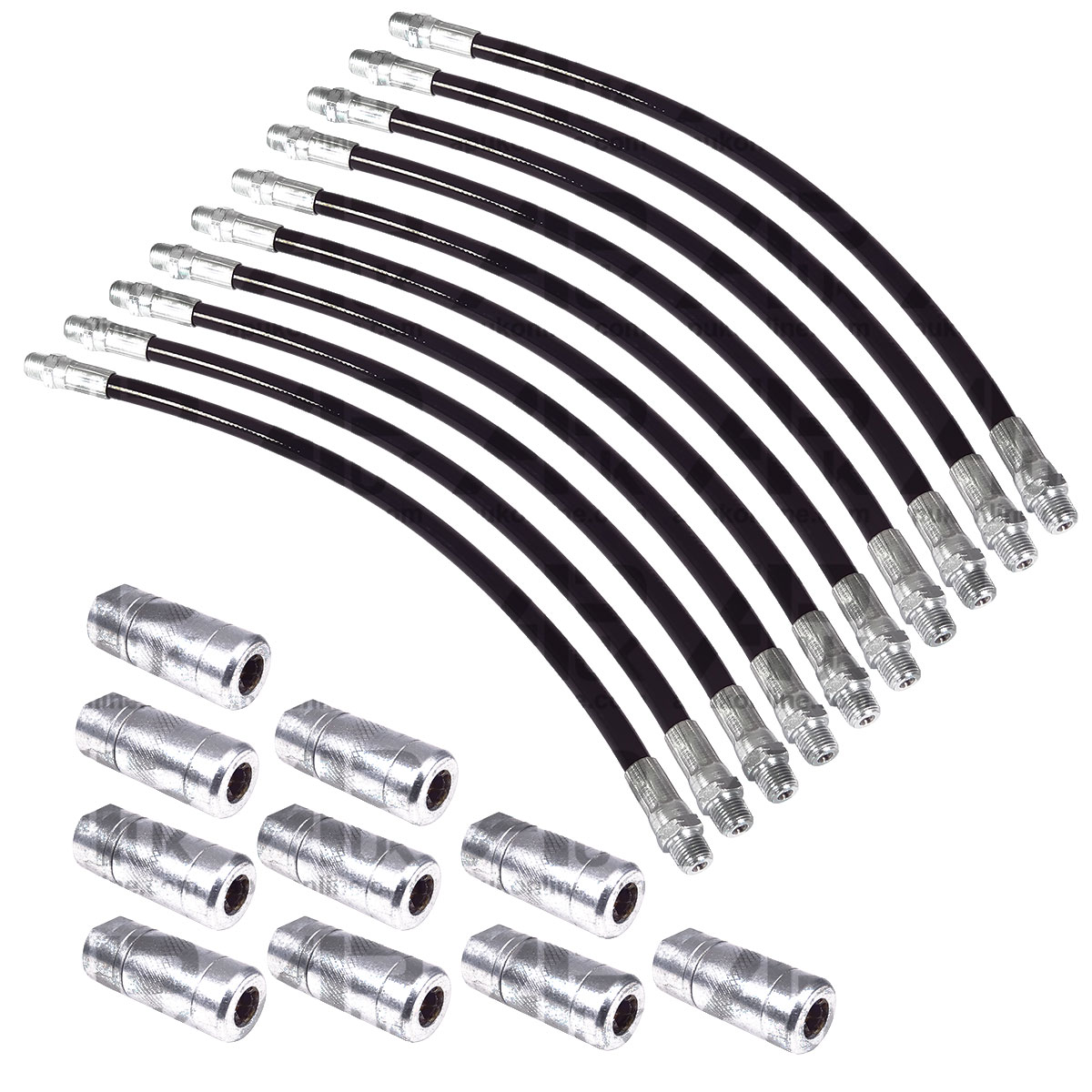 10x 1/8 Inch BSP Thread Standard Duty Flexible Grease Gun Tube Hose 30cm Coupler