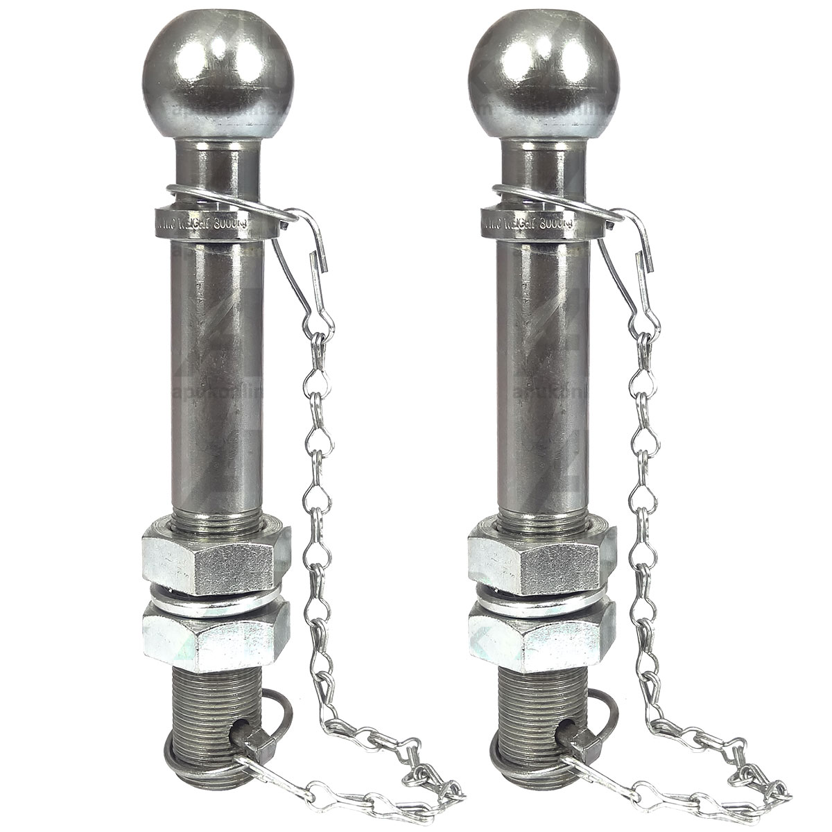 2x 50mm Ball Trailer Tractor Tow Hitch Pin 32mm with Chain Max Load 3000kg Long