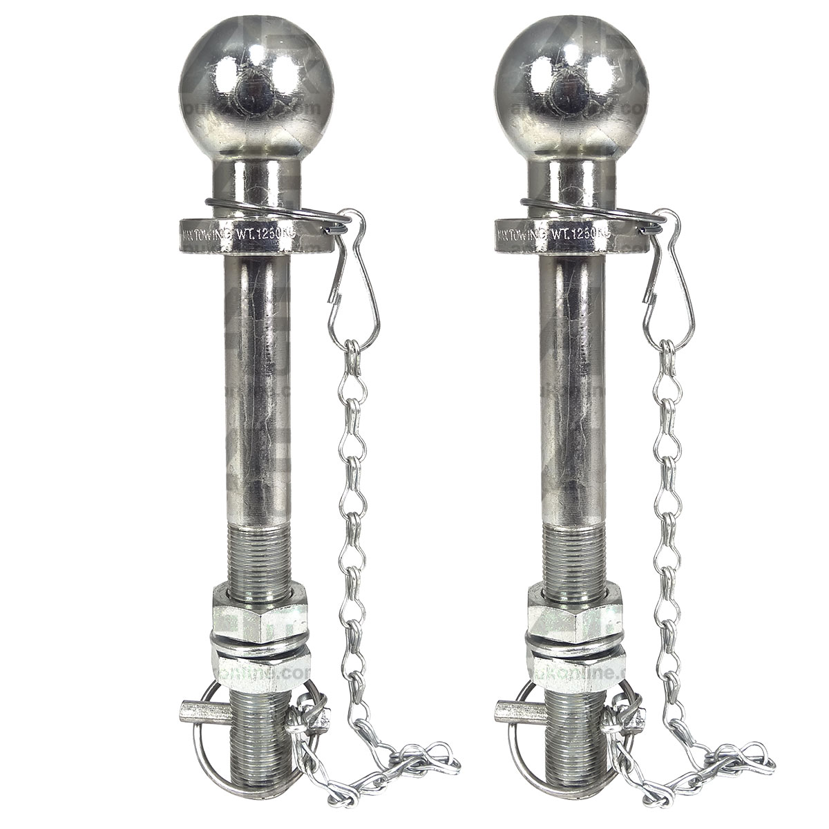2x 50mm Ball Trailer Tractor Tow Hitch Pin 22mm with Chain Max Load 1250kg Long