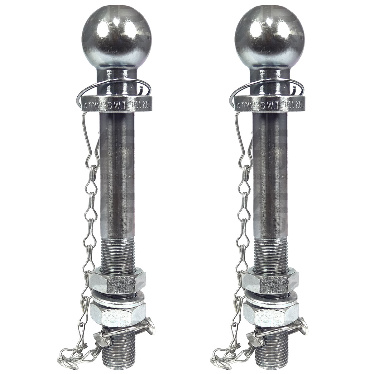 2x 50mm Ball Trailer Tractor Tow Hitch Pin 25mm with Chain Max Load 2000kg Long