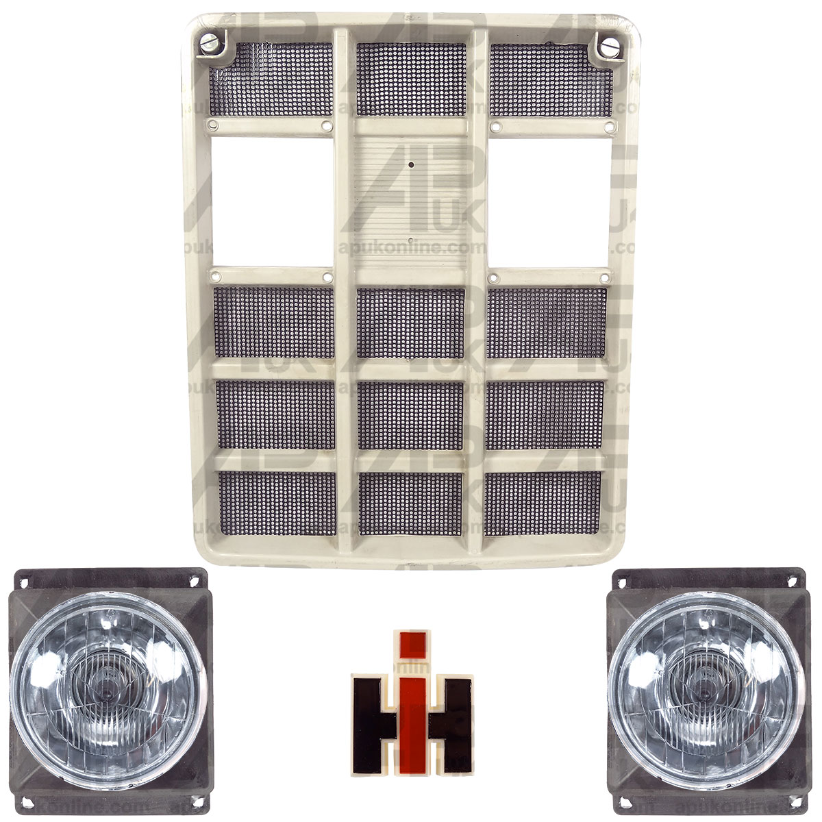 Front Grill, Badge &amp; Headlamps for Case International IH 354 364 374 Tractor