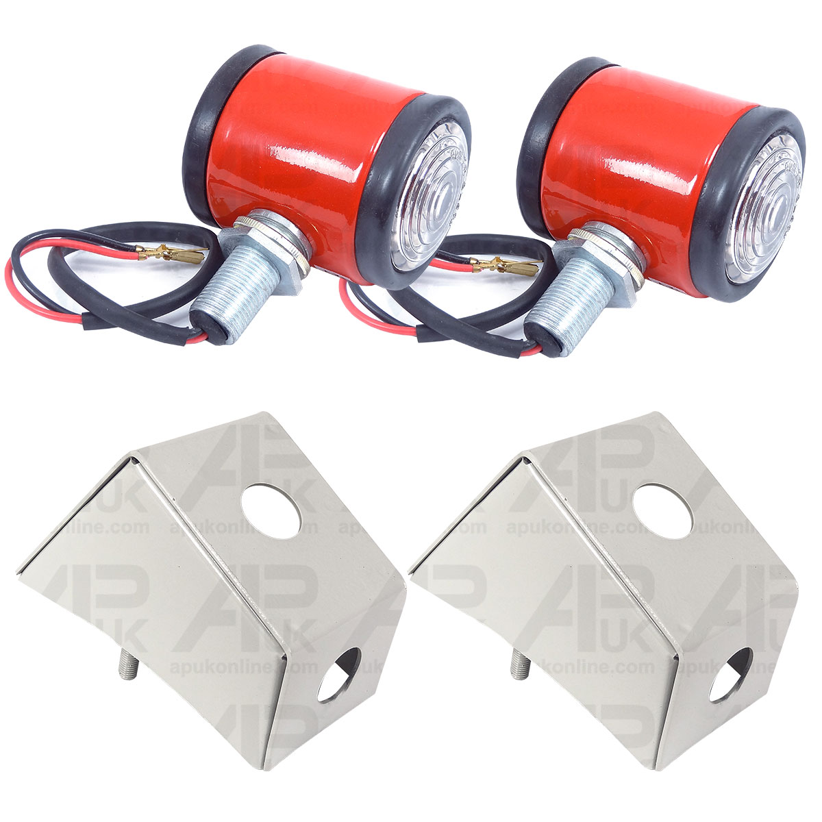 2x Red Butler Side Lamps &amp; Brackets for Massey Ferguson FF30 35 65 135 Tractor