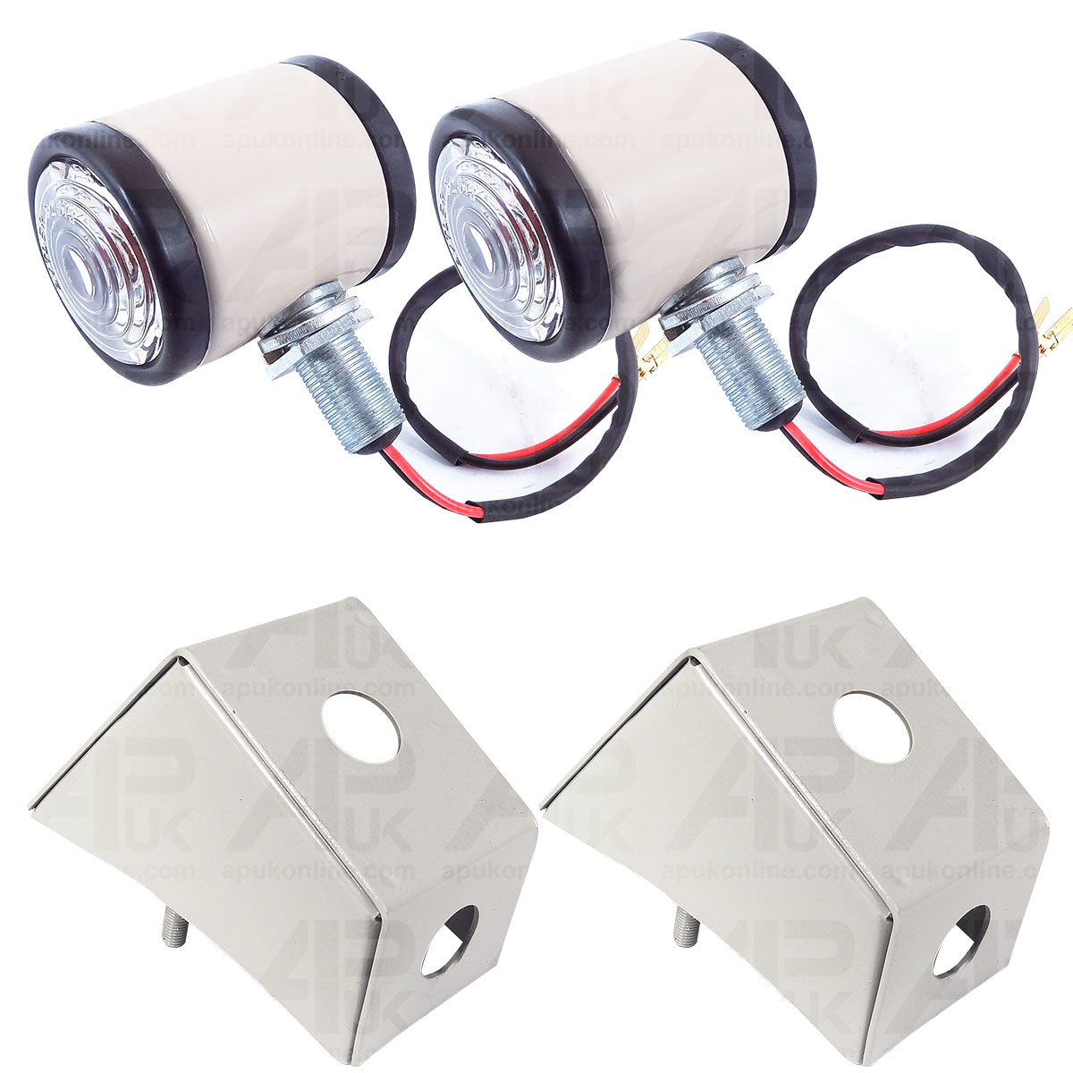 2x White Butler Side Lamps &amp; Brackets for Massey Ferguson FE35 35 65 135 Tractor