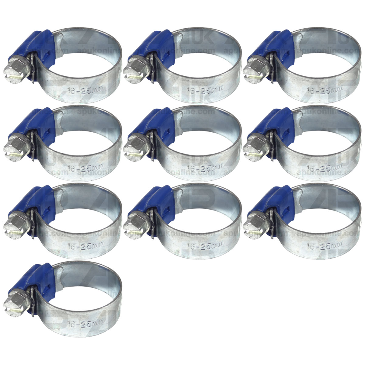 10x Worm Drive Hose Clip 16-25mm Rubber Pipe Jubilee Type Clamp Radiator Tractor