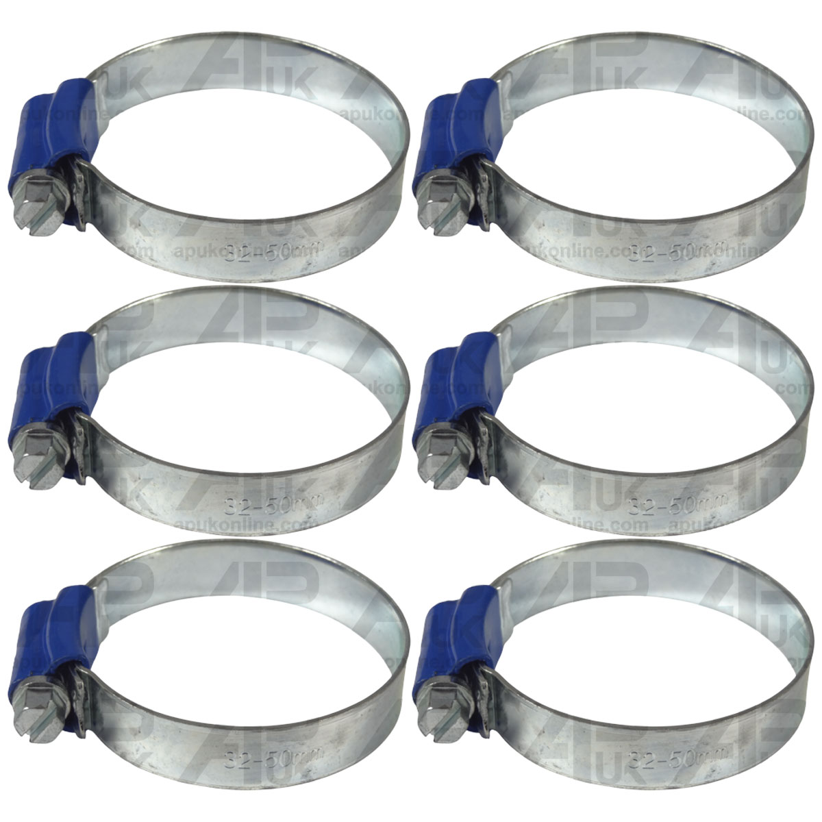 6x Universal Worm Drive Rubber Hose Pipe Clip Clamp 38-50mm for Various Tractor