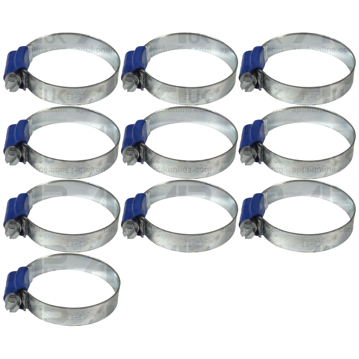 10x Worm Drive Hose Clamp 32-50mm Rubber Water Coolant Pipe Workshop Fastener