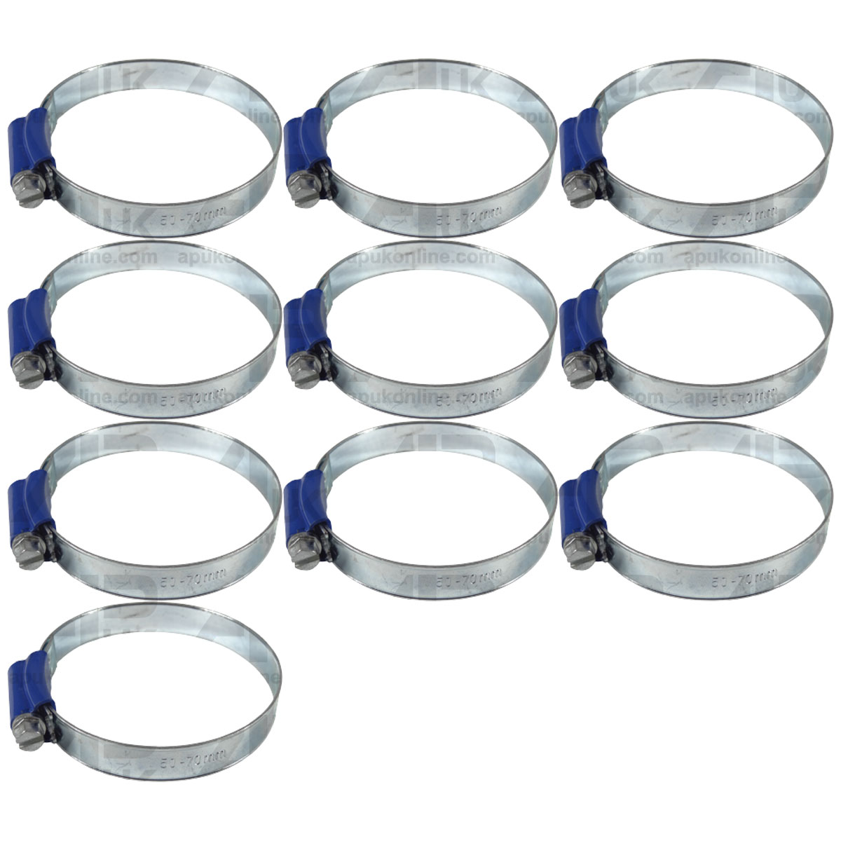 10x Worm Drive Hose Clip 50-70mm Rubber Pipe Jubilee Type Clamp Radiator Tractor