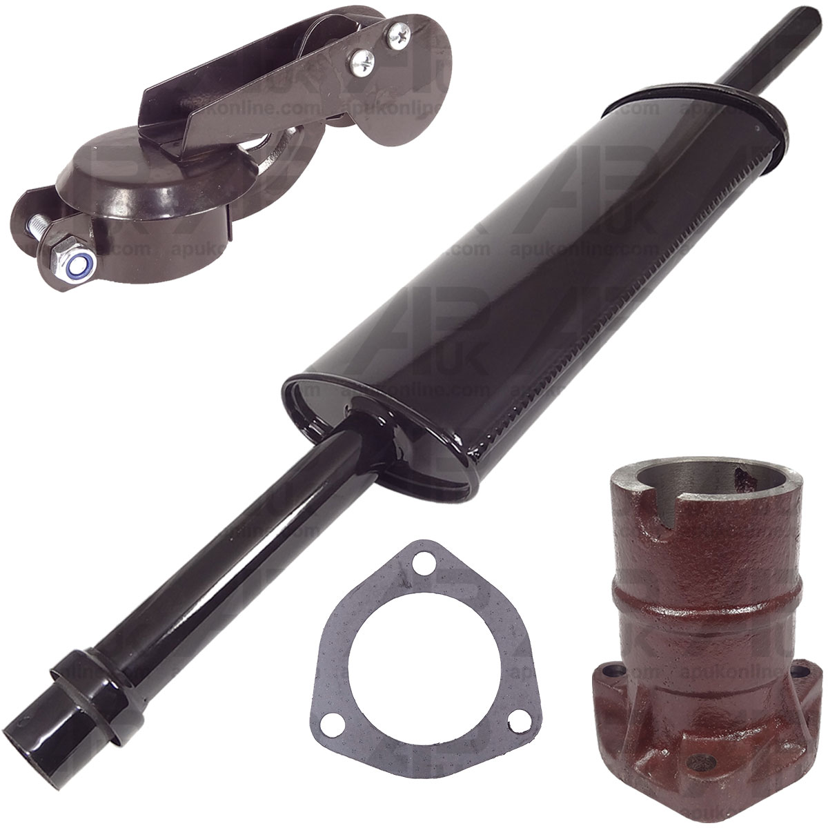 Exhaust Silencer, Elbow Flange &amp; Weather Cap for David Brown 1594 1690 Tractor