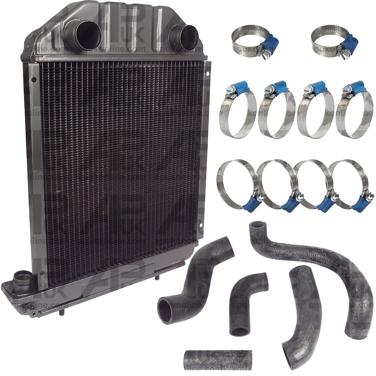 Radiator with Hose Set &amp; Clips Kit Rubber Water Cooler for Fordson Dexta Tractor
