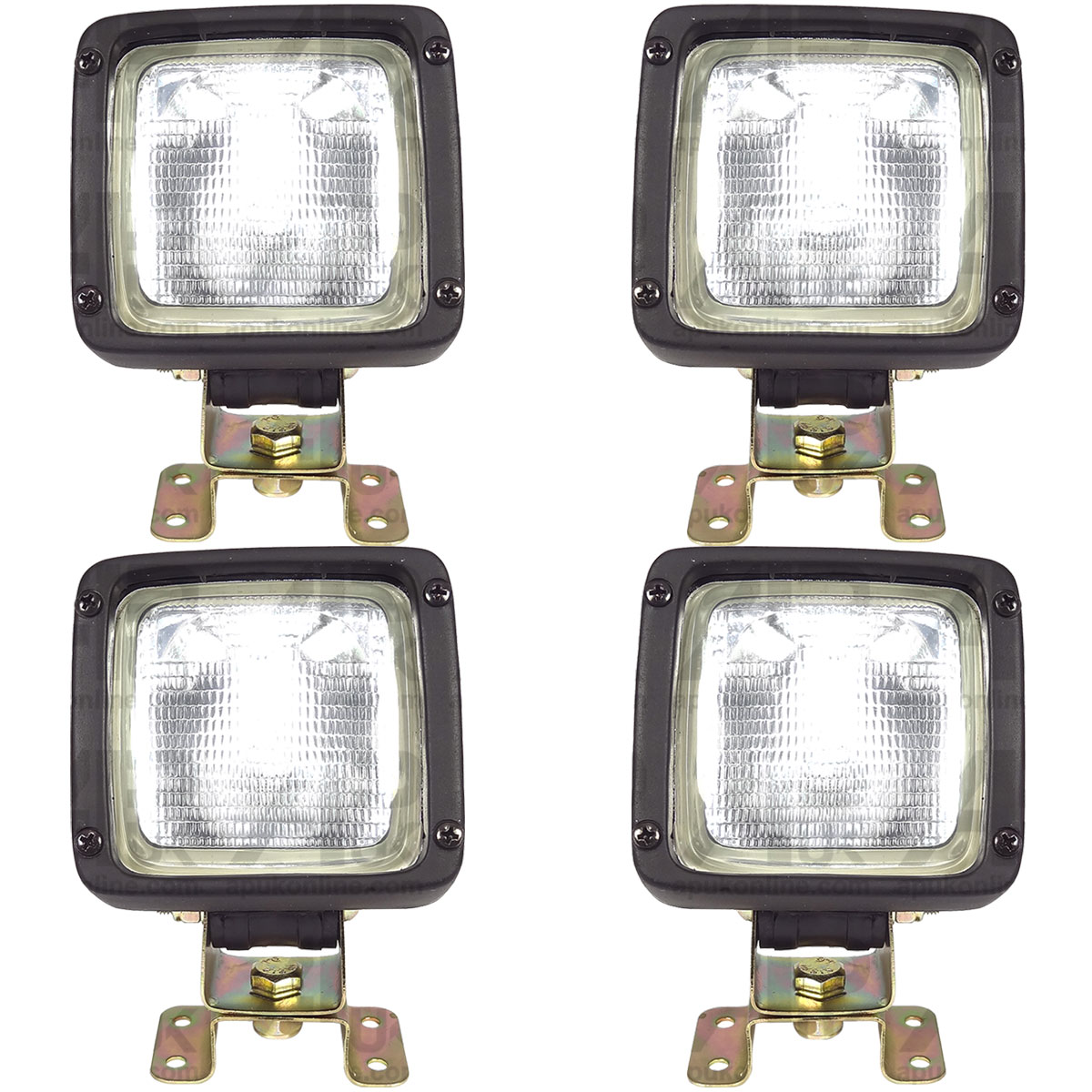 4x Universal Halogen Clear Work Light Lamp Square Bolt On RH &amp; LH 2 Pin 24V 70W