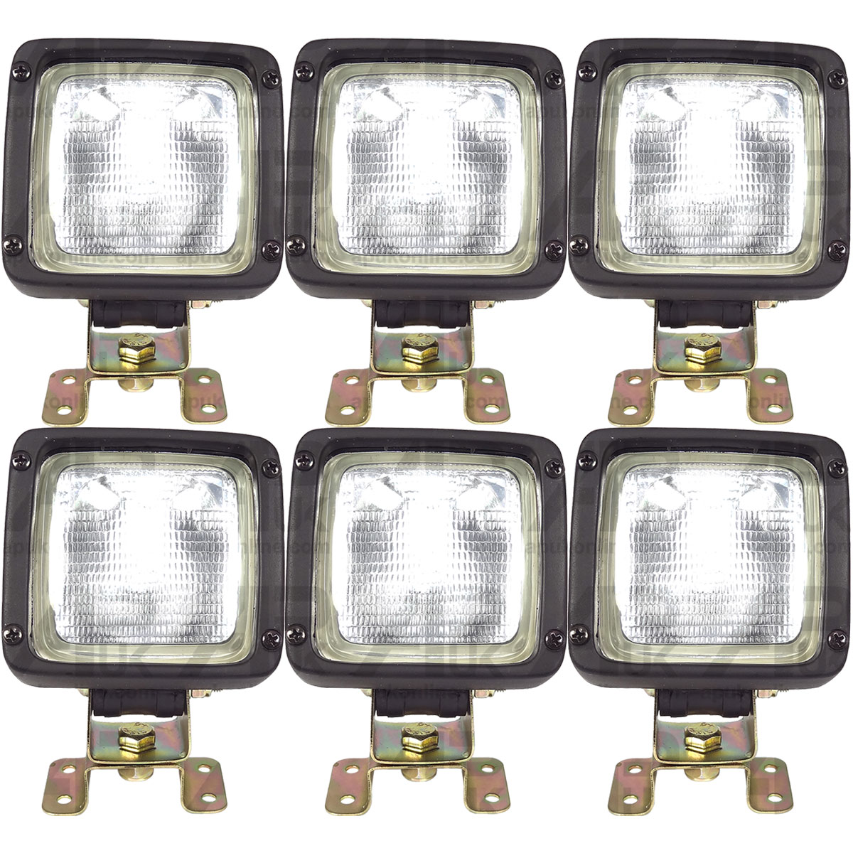 6x Universal Halogen Clear Work Light Lamp Square Bolt On RH &amp; LH 2 Pin 24V 70W