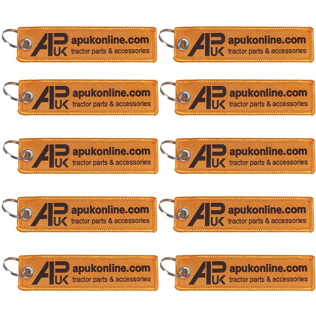 10x APUK Brand Bright Orange Flexible Ribbon Tag Fabric Woven Keyring Key Chain