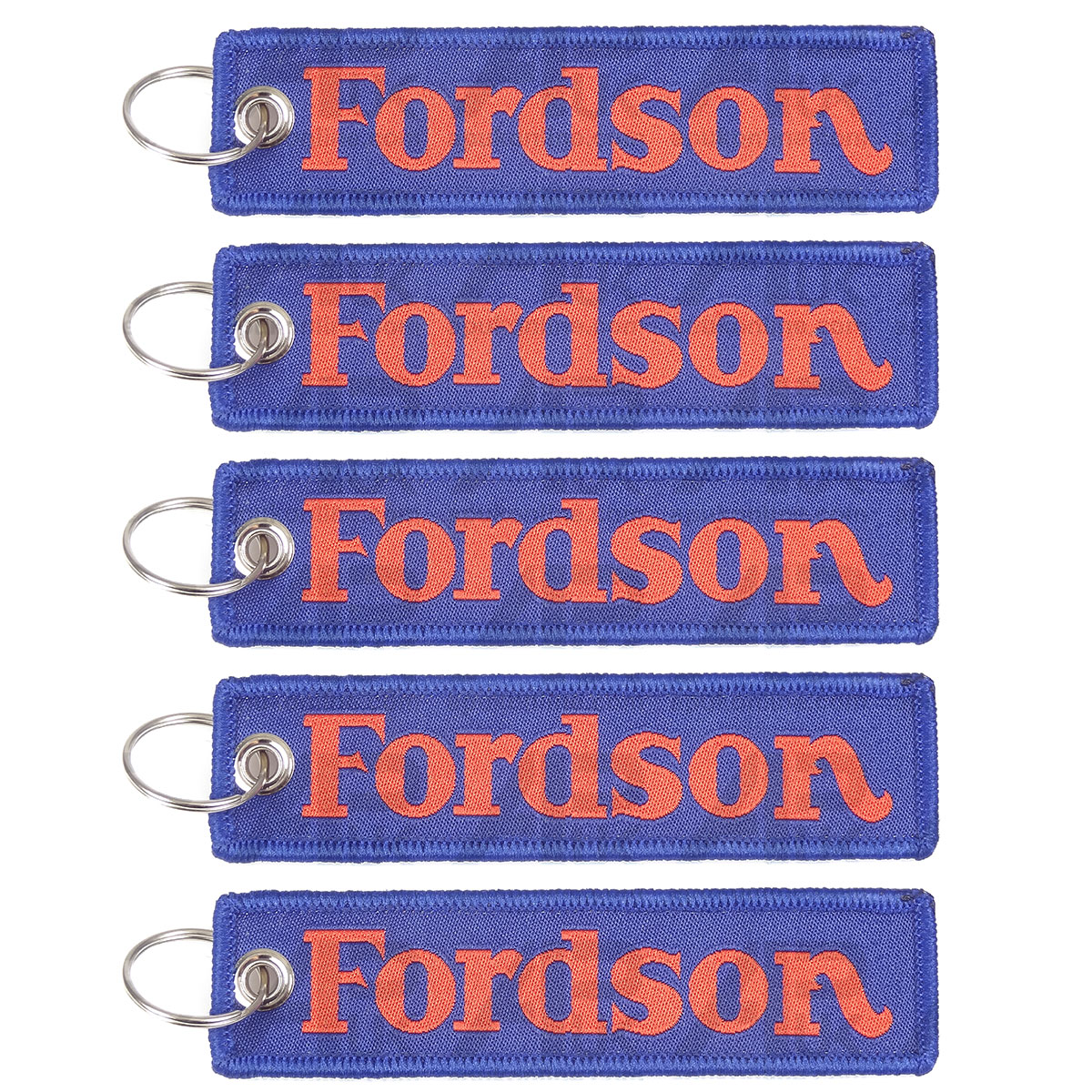 5x Blue &amp; Orange Ribbon Tag Fabric Woven Keyring Key Chain for Fordson Tractor