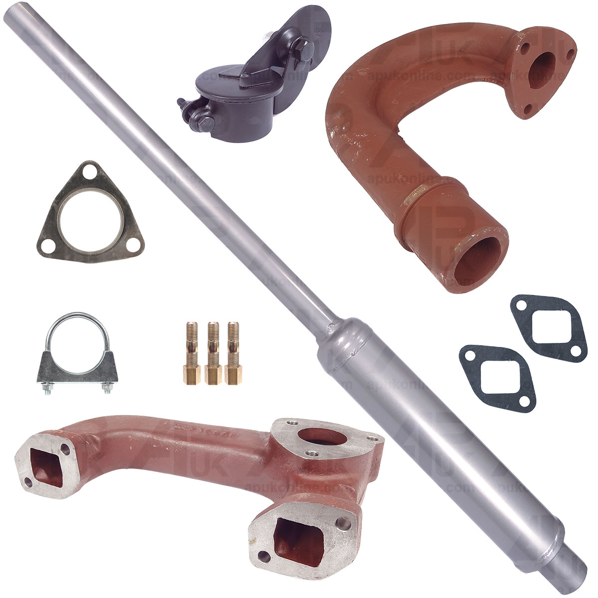 Exhaust Manifold Silencer 180 Deg Elbow &amp; Cap Kit for Leyland 245 253 Tractor