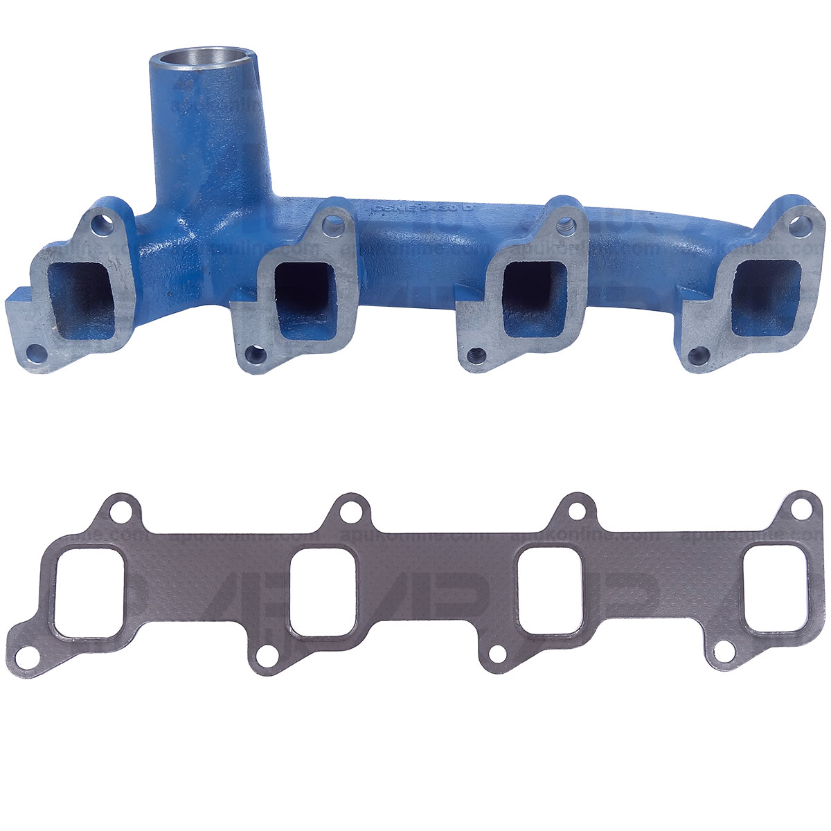 Exhaust 4 Cylinder Manifold with Built in Elbow &amp; Gasket for Ford 5550 Backhoe