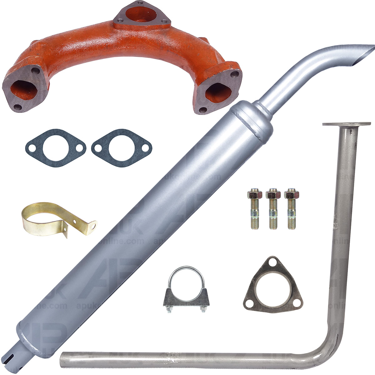 Downswept Exhaust Manifold Kit Silver Silencer for Fordson Super Dexta Tractor