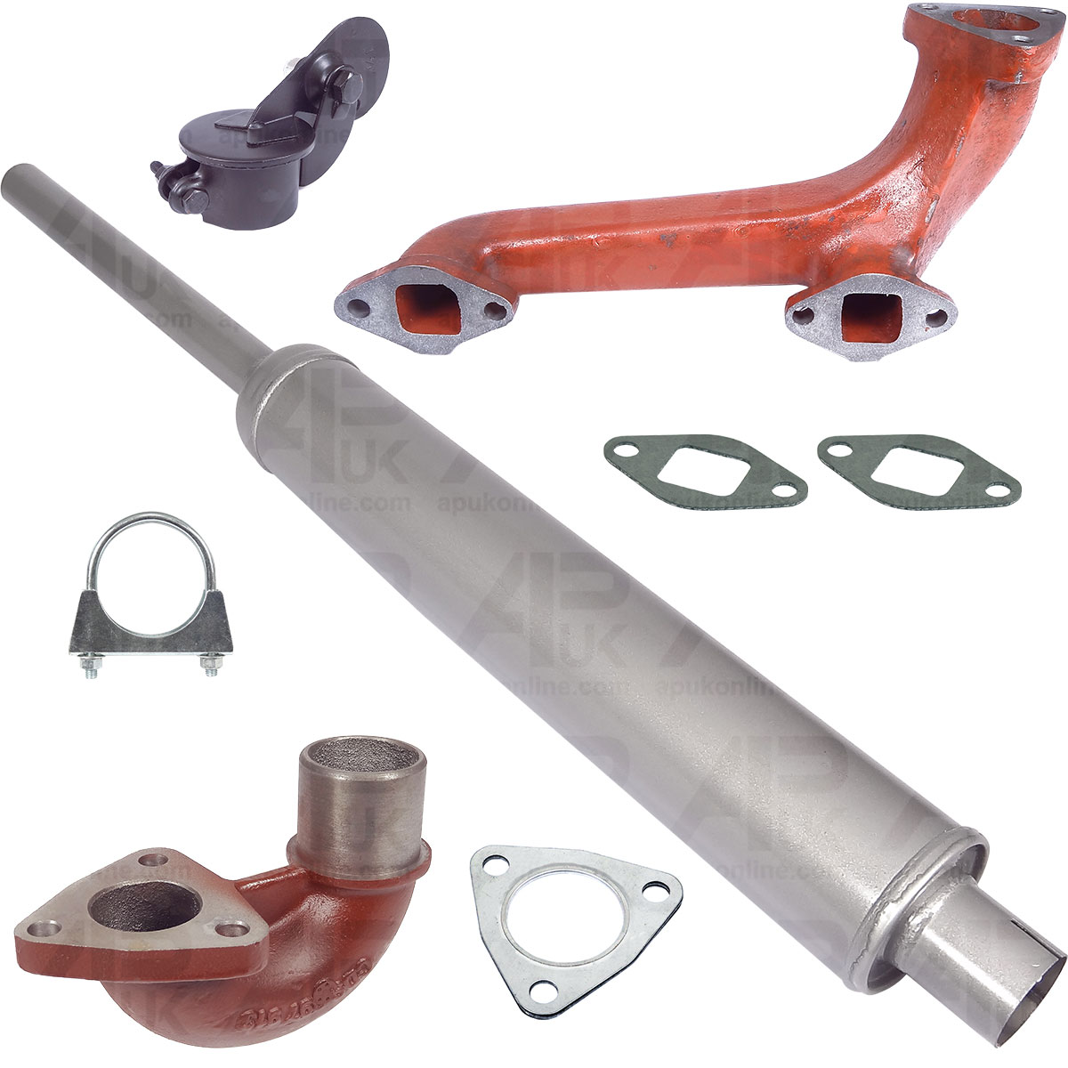 Exhaust Manifold AD4.203 Elbow &amp; Silencer Kit for Massey Ferguson 165 Tractor