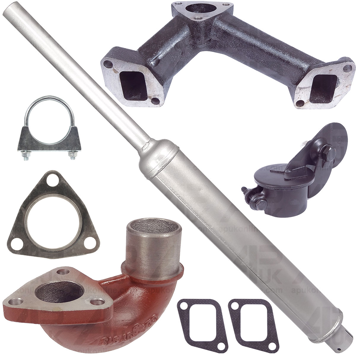 Exhaust Manifold Elbow &amp; Silencer Kit for Massey Ferguson 165 175 178 Tractor