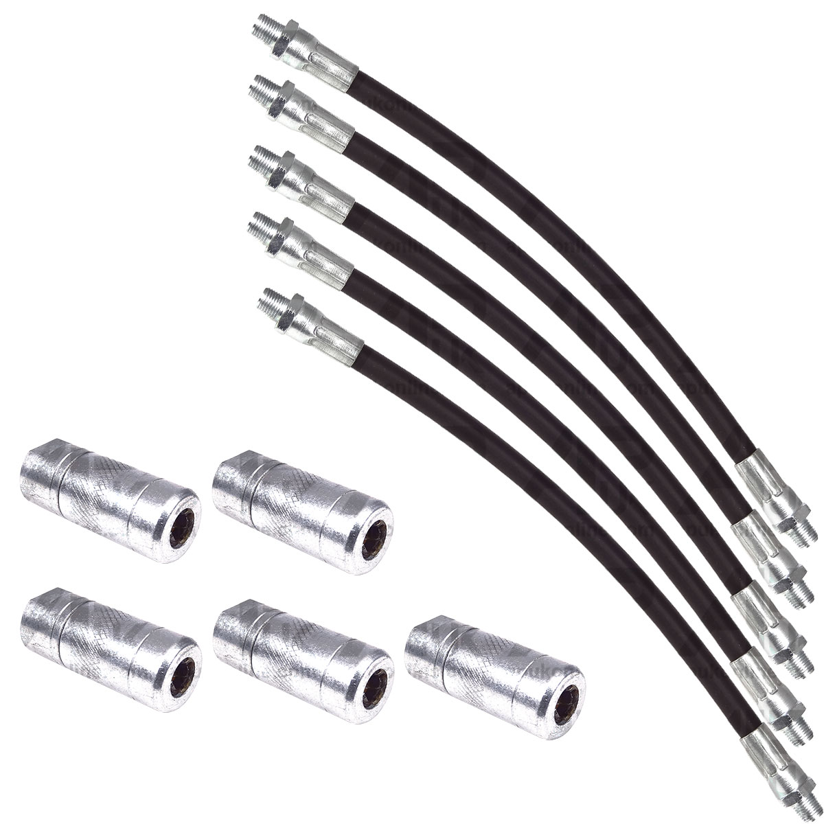 5x Grease Gun Tube Flexi &amp; Couplers M10 30cm for Massey Ferguson Steyr Tractor