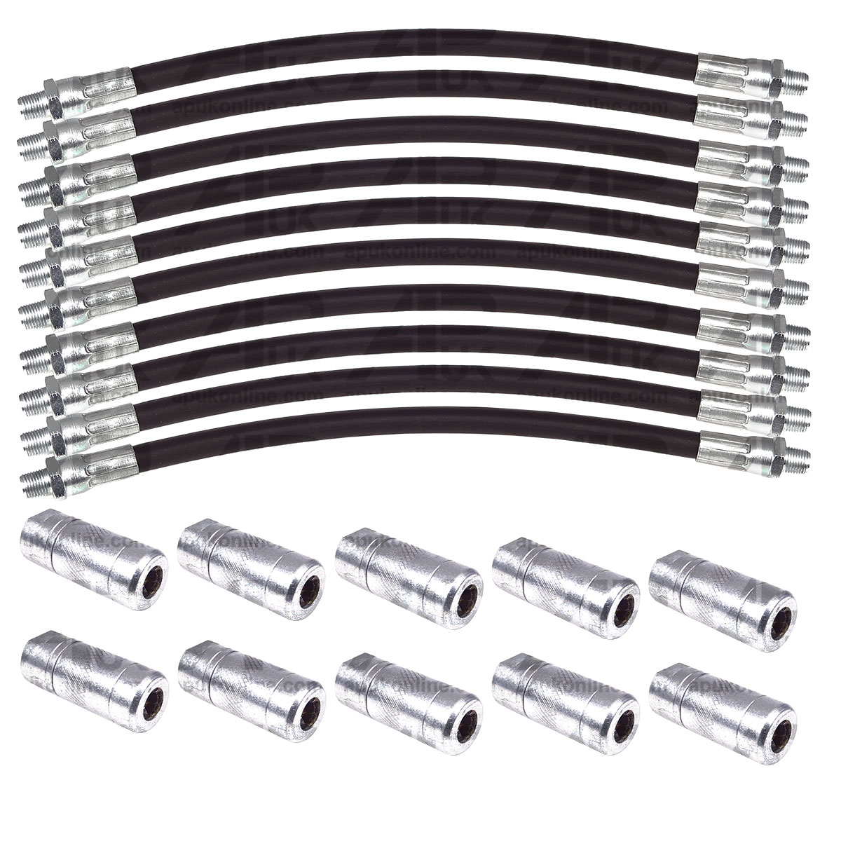 10x Grease Gun Tube Flexi &amp; Coupler Hose M10 30cm for John Deere Renault Tractor