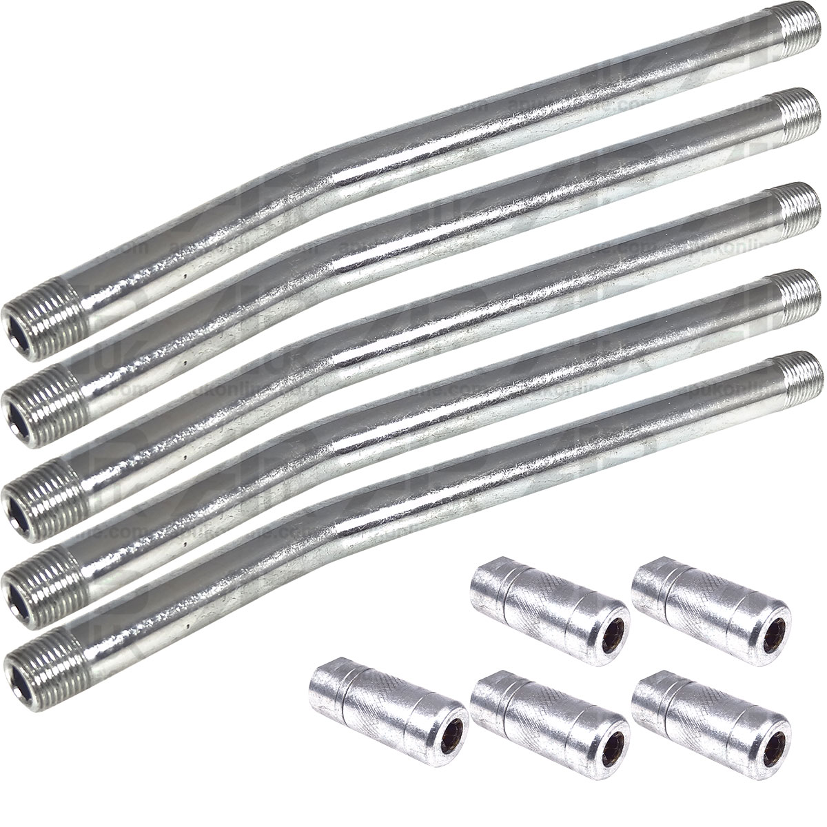 5x Grease Gun Tube 1/8&quot; Cranked Rigid &amp; Coupler BSP 15cm for John Deere Tractor