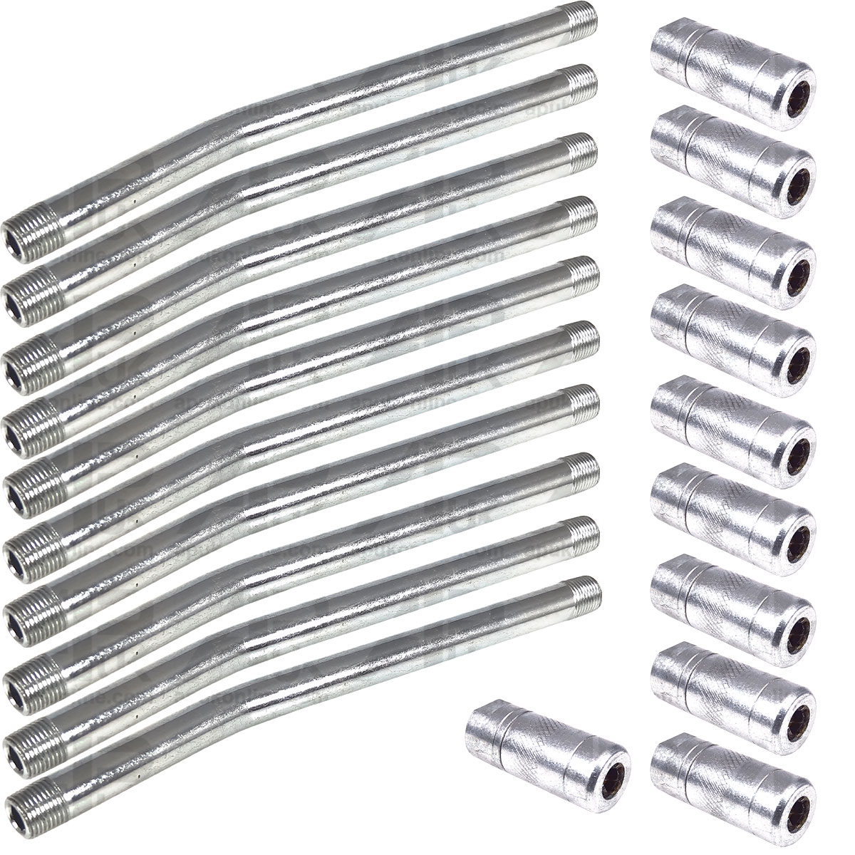 10x Grease Gun Tube 1/8&quot; Cranked &amp; Coupler BSP 15cm for Massey Ferguson Tractor