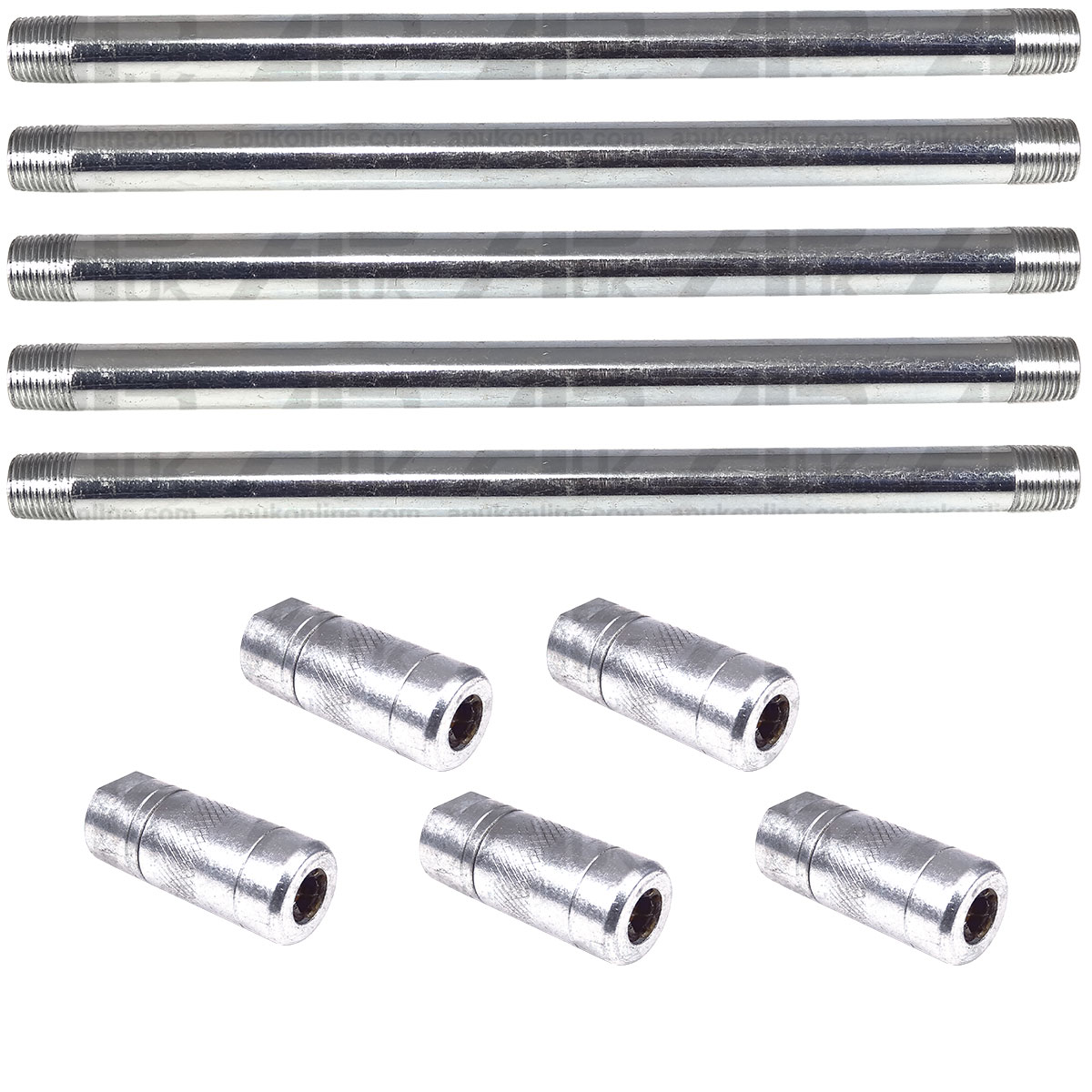 5x Grease Gun Tube 1/8 Straight Rigid &amp; Coupler BSP 15cm for Fordson JCB Tractor