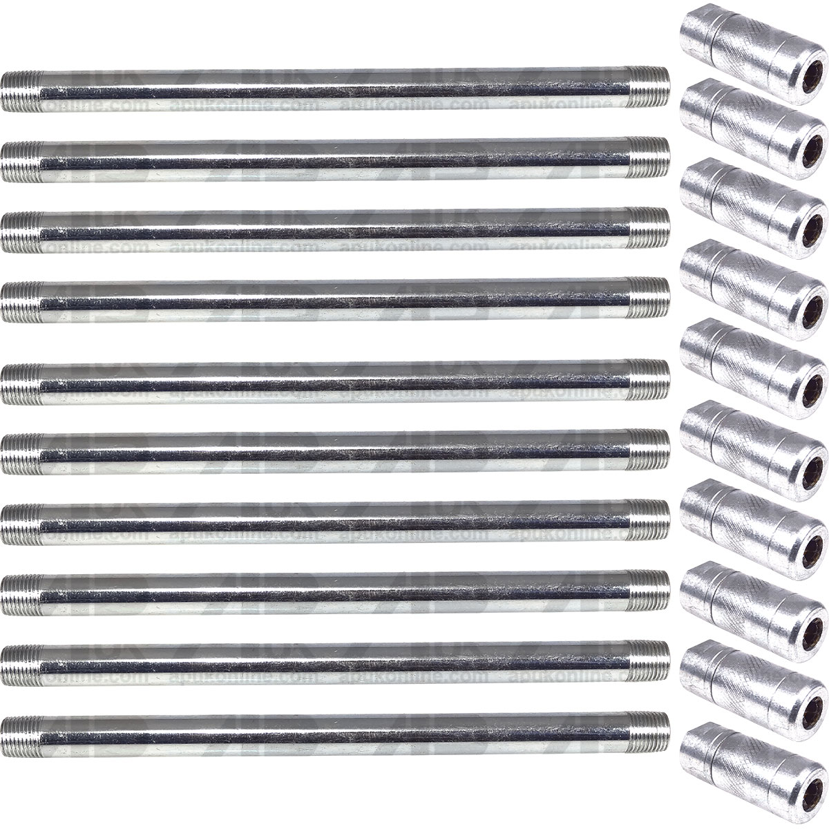 10x Grease Gun Tube 1/8&quot; Straight Rigid &amp; Coupler BSP 15cm for Landini Tractor