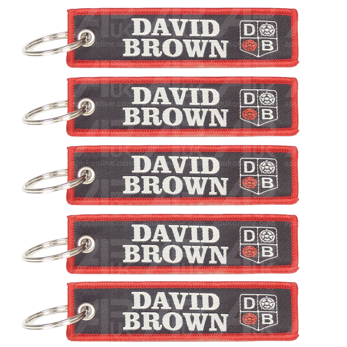 5x Black/Red Ribbon Tag Fabric Woven Keyring Key Chain for David Brown Tractor
