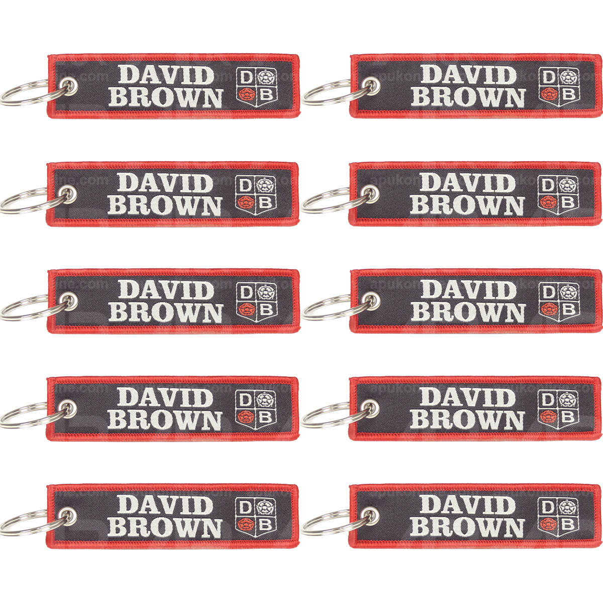10x Black/Red Ribbon Tag Fabric Woven Keyring Key Chain for David Brown Tractor