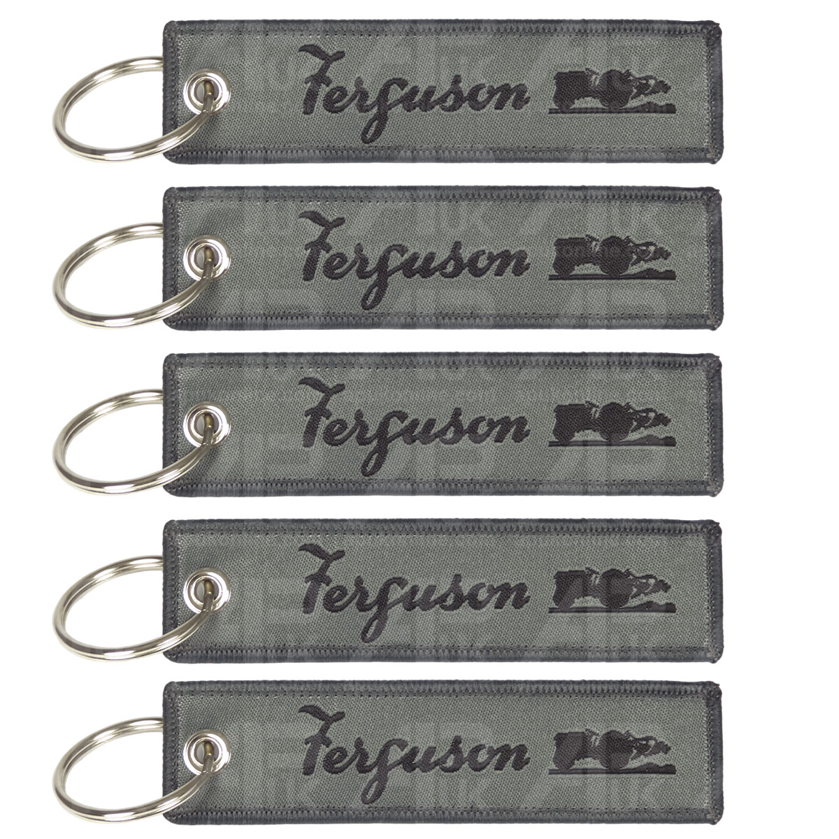 5x Grey &amp; Black Ribbon Tag Fabric Woven Keyring Key Chain for Ferguson Tractor