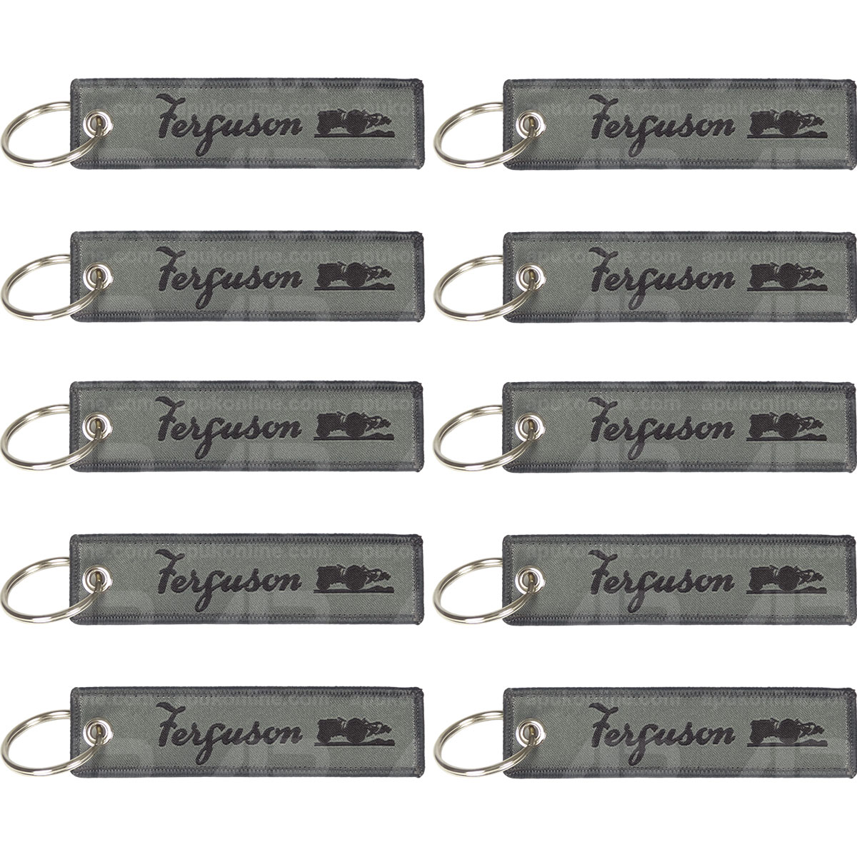 10x Grey &amp; Black Ribbon Tag Fabric Woven Keyring Key Chain for Ferguson Tractor