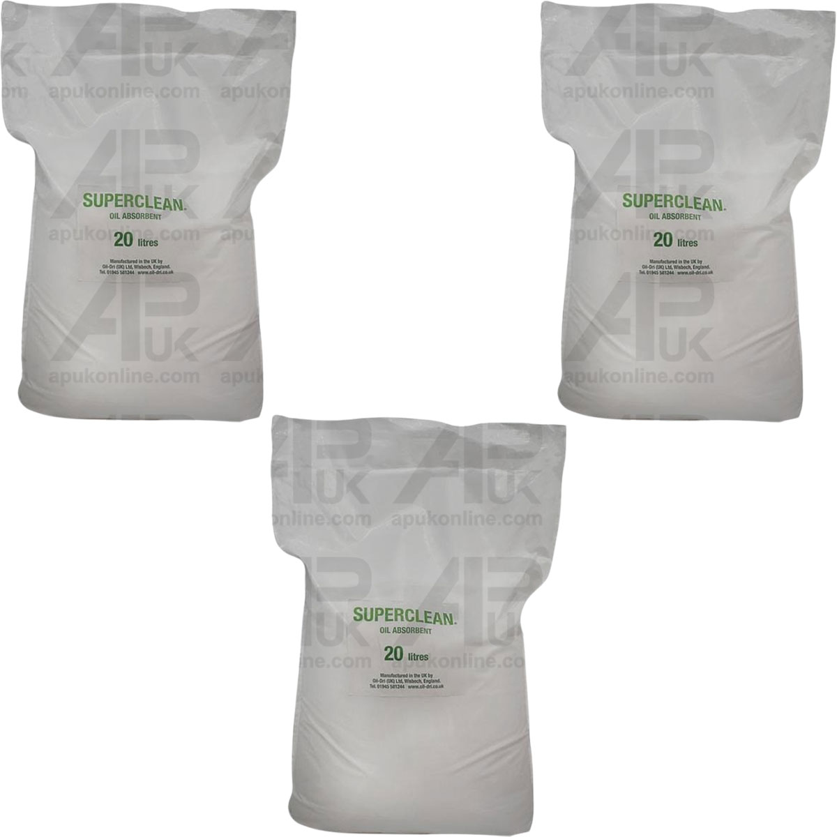 3x Absorbent Granules Oil Liquid Spill Absorbing Fluid Dry 20L Litre Bag Sack