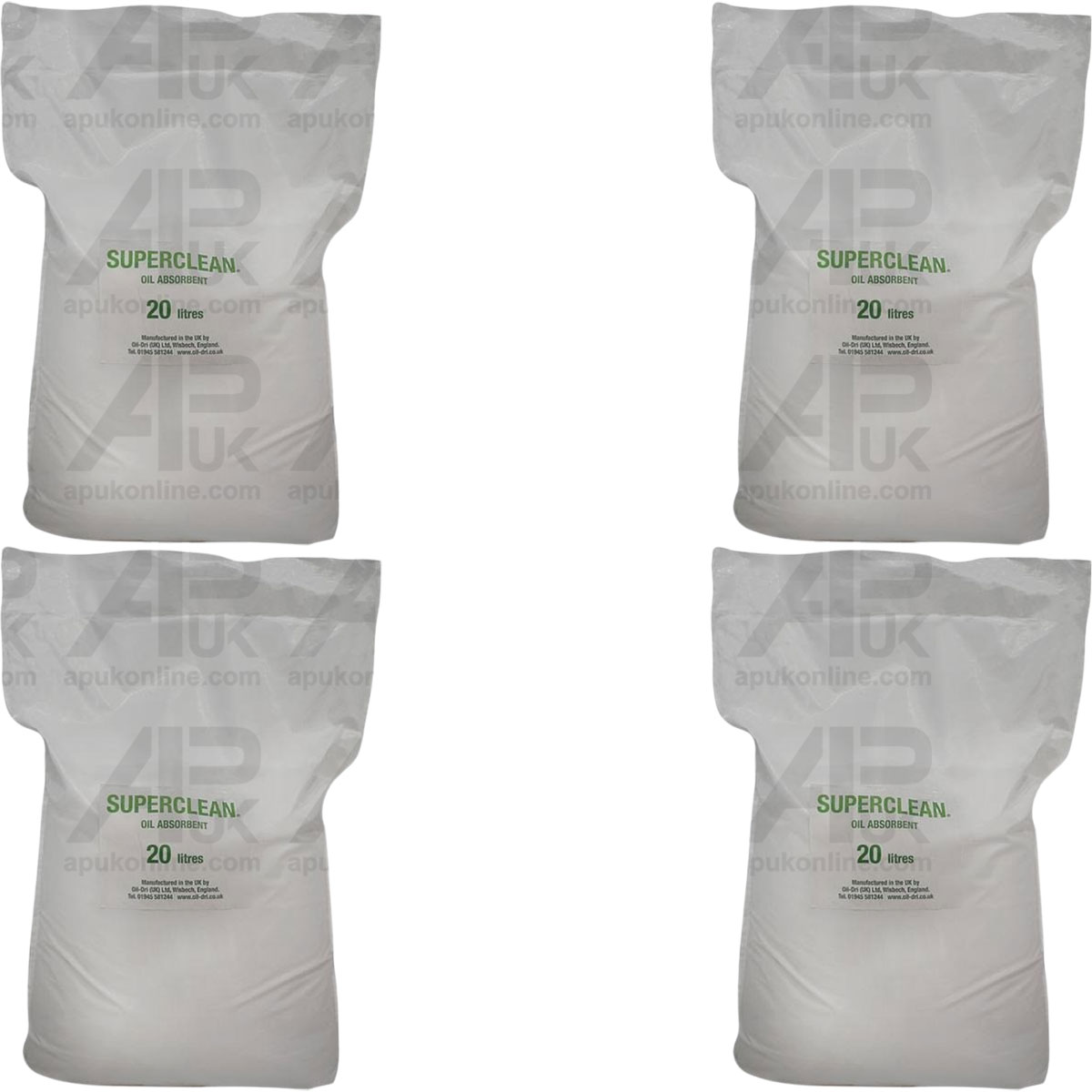 4x Absorbent Granules Oil Liquid Spill Absorbing Fluid Dry 20L Litre Bag Sack