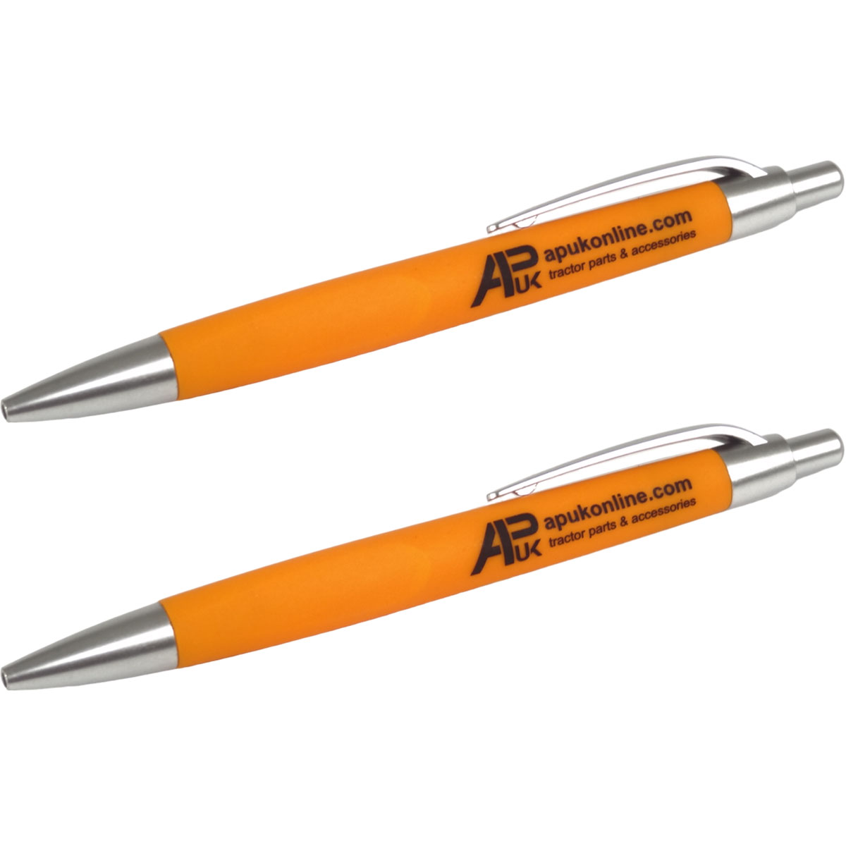 2x APUK Brand Pen Ballpoint Retractable Click Black Ink Bright Orange Logo Gift