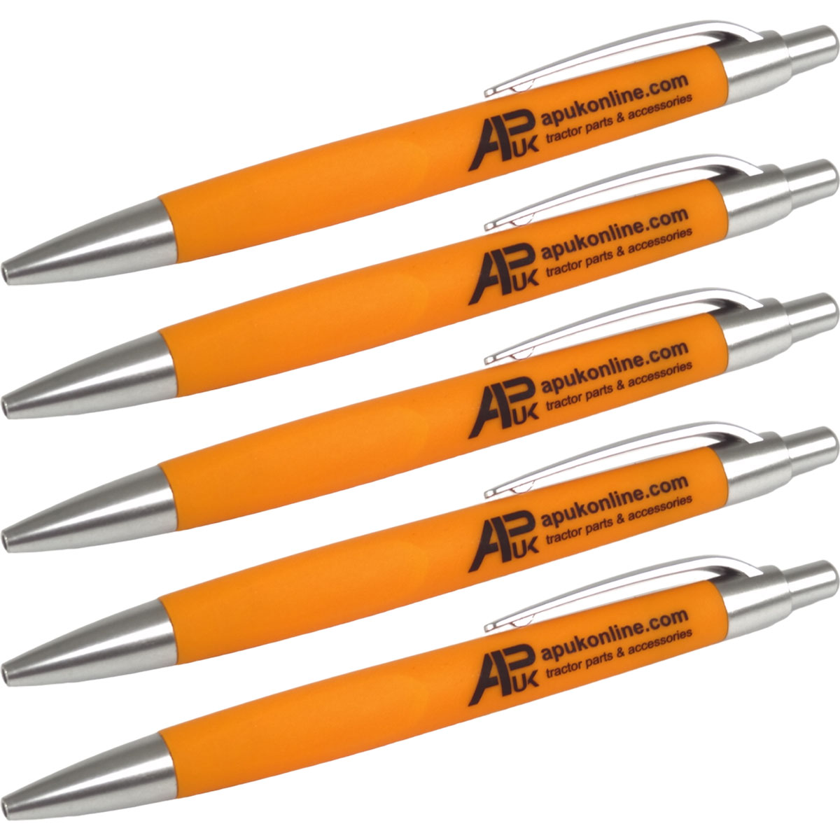 5x APUK Brand Pen Ballpoint Retractable Click Black Ink Bright Orange Logo Gift