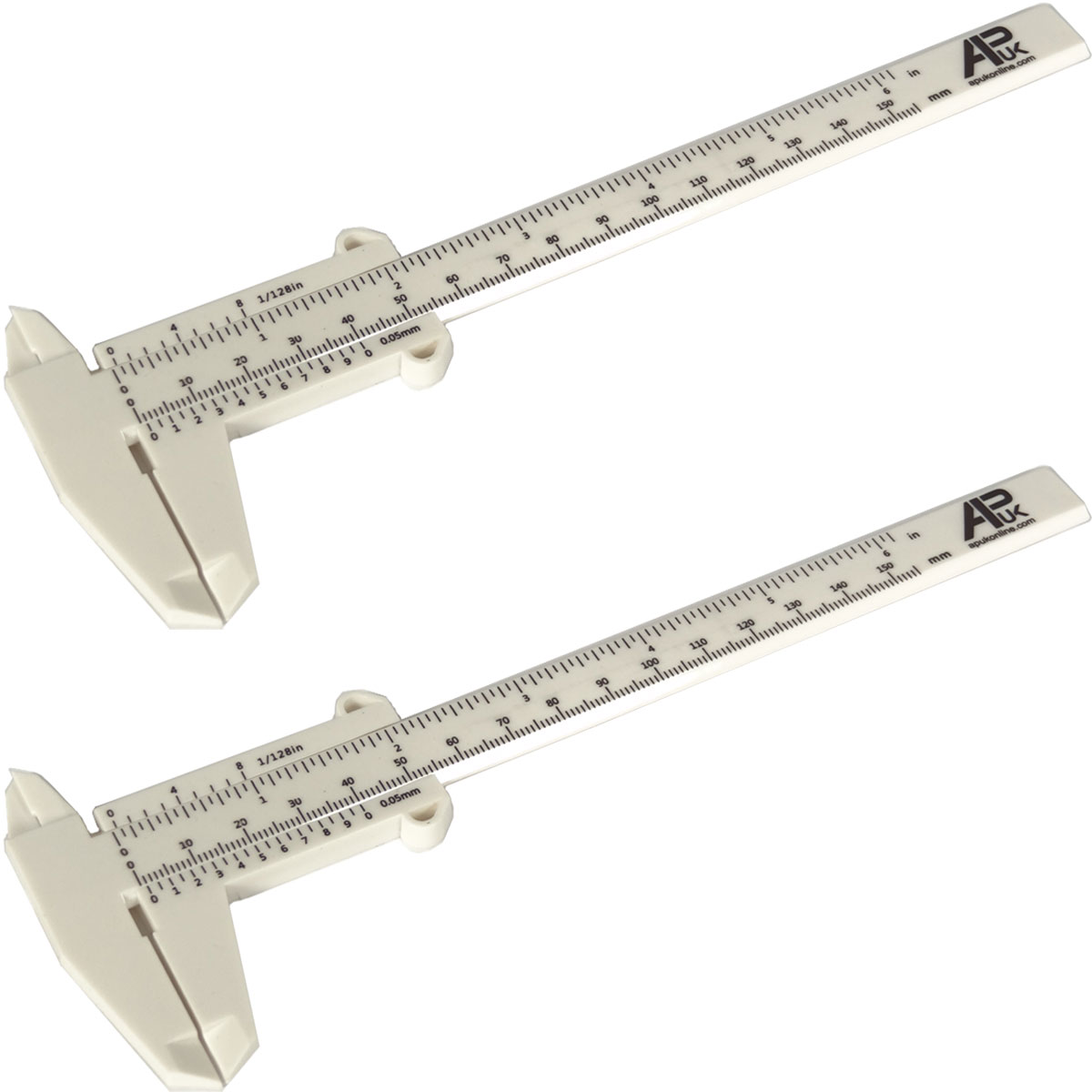 2x APUK Brand Vernier Calliper Scale White Plastic Measuring Gauge Tool Gift