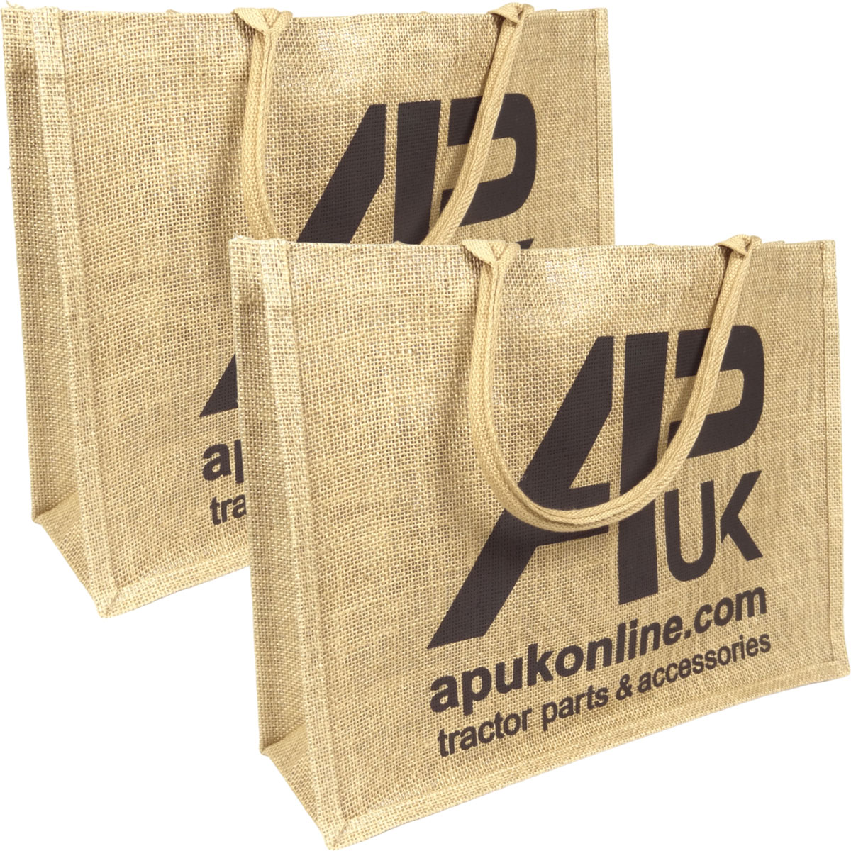 2x APUK Brand Logo Jute Carry Bag Natural Brown Logo Tote Gift with Handles