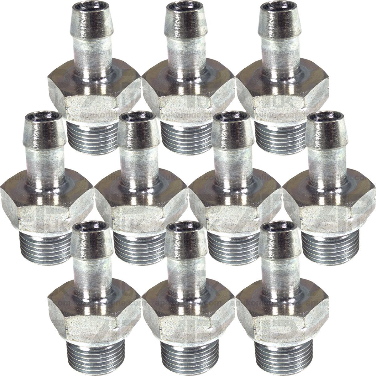 10x Hose Connector Barb Tail 8mm x 3/8&quot; for Workshop Hydraulics Fluid Transfer