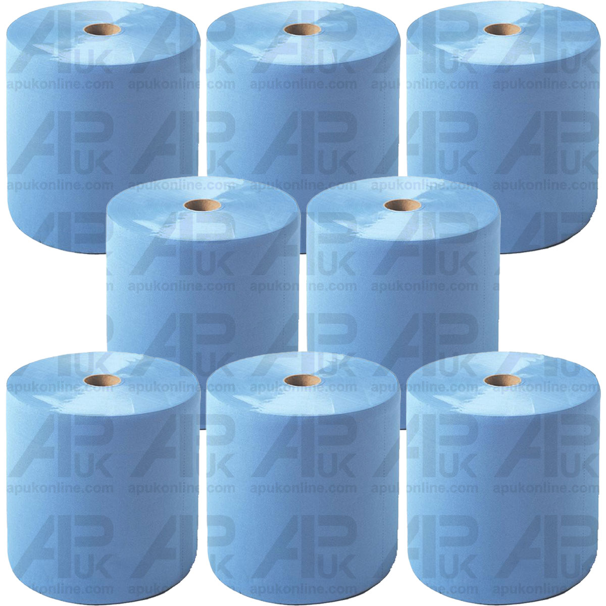 8 Pack 500 Sheet 3-ply Blue Strong Large Cleaning Rolls 380mm Jumbo Industrial