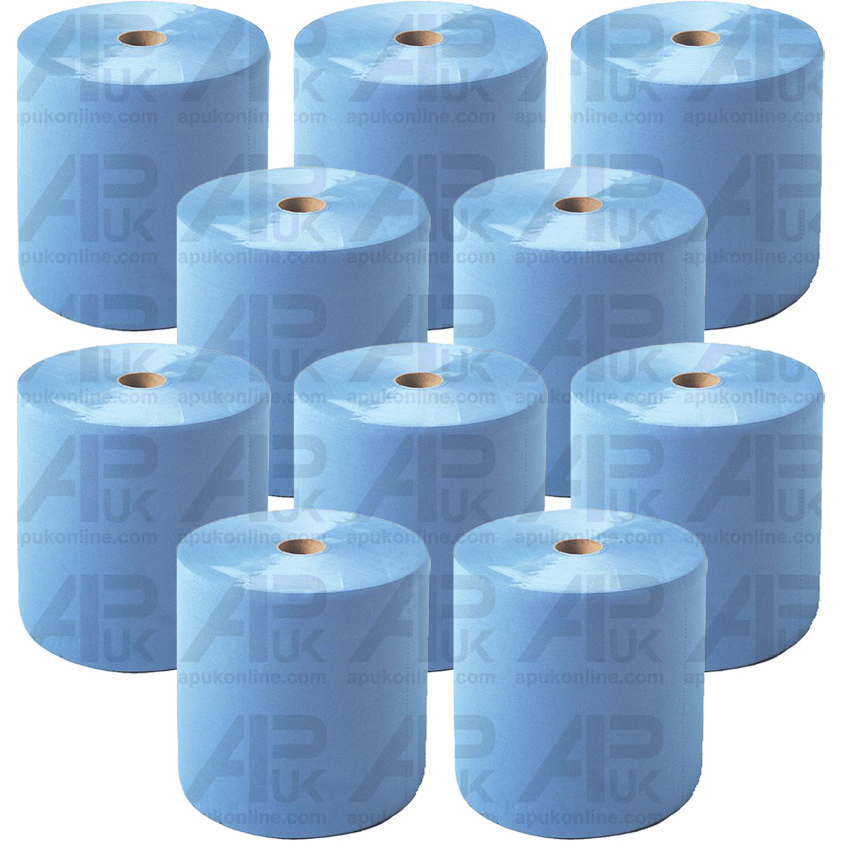 10 Pack 500 Sheet 3-ply Blue Strong Large Cleaning Rolls 380mm Jumbo Industrial