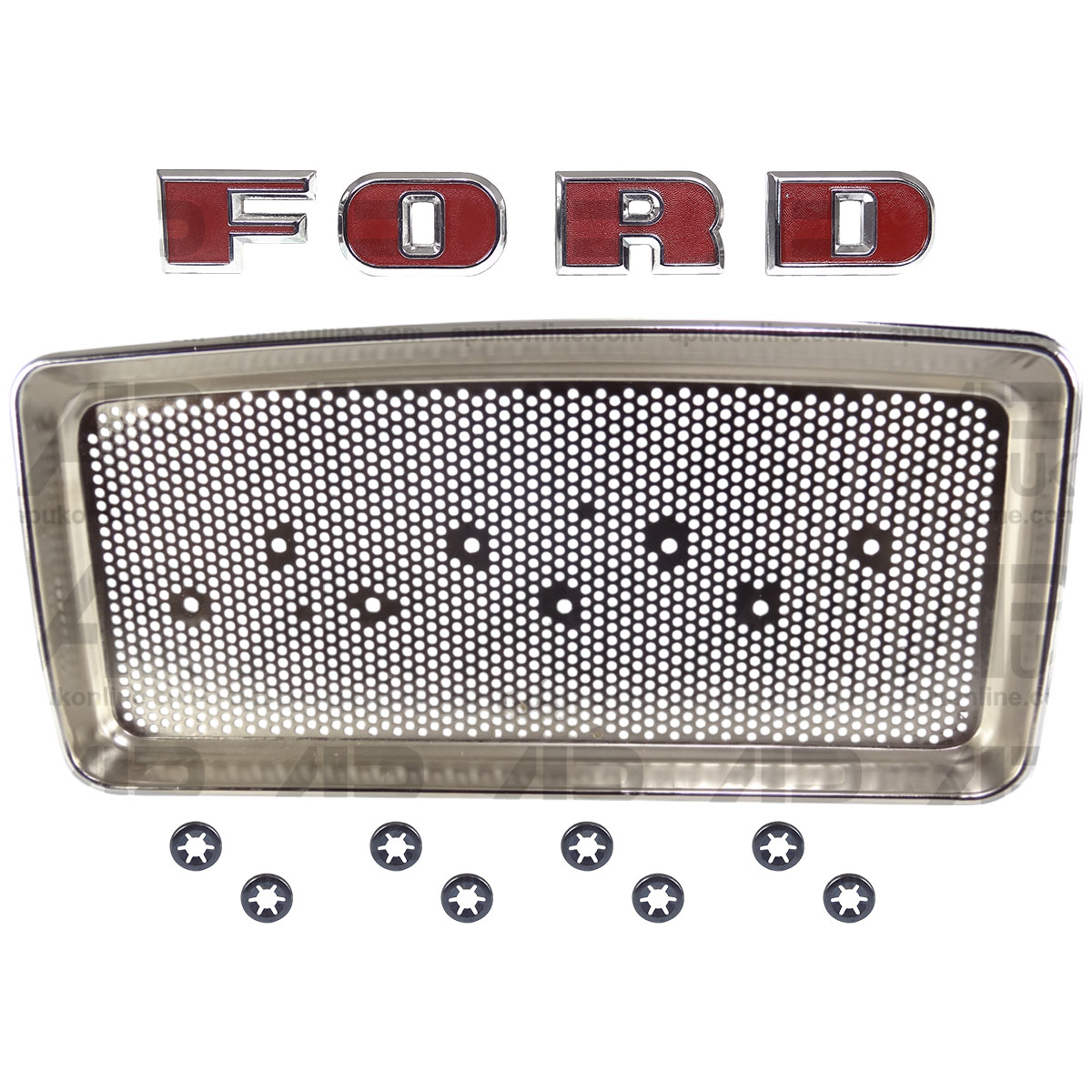 Chrome Upper Grille &amp; Letter Badge Set for Ford 3300 3330 4400 4410 4500 Tractor