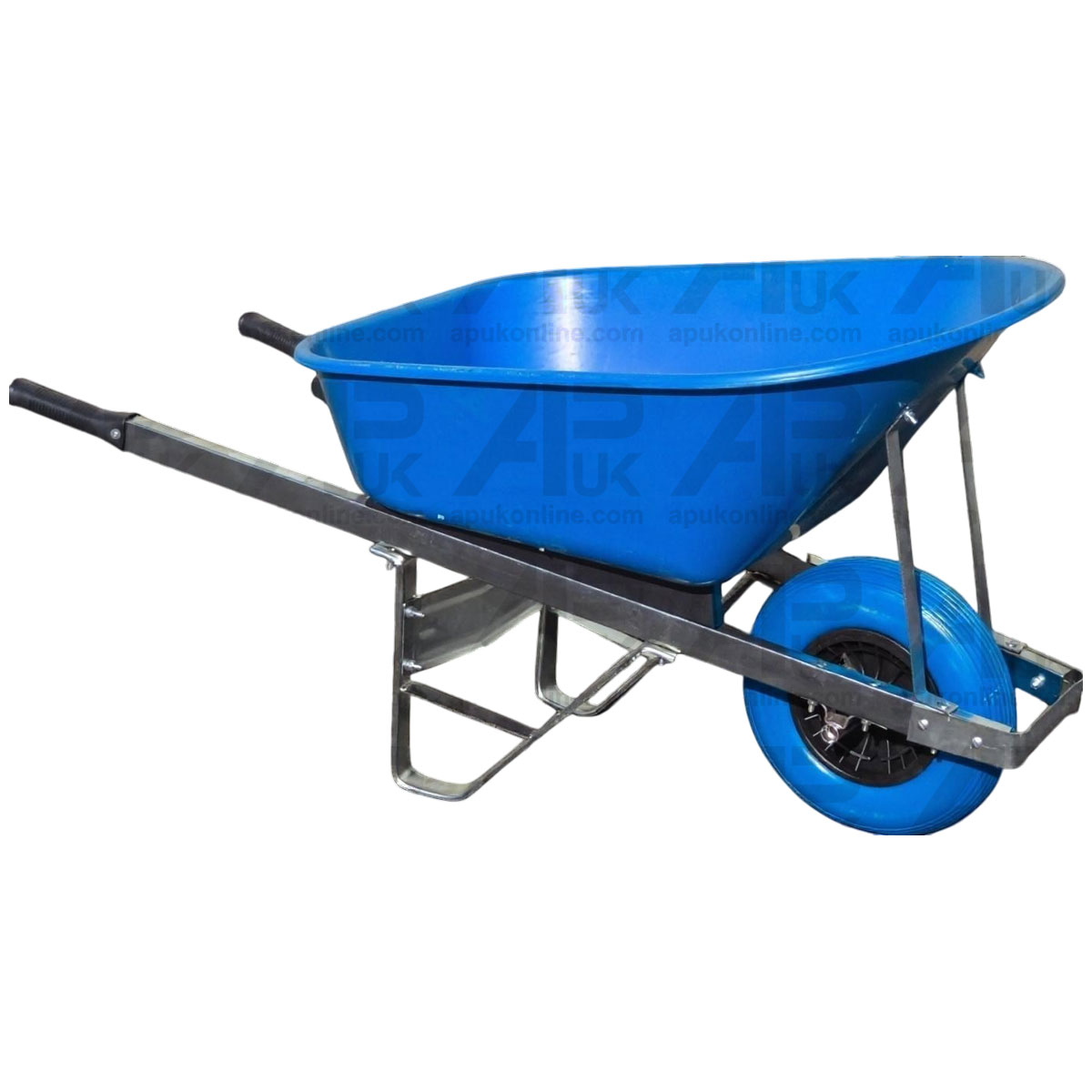 Big Strong HD Deep 160L Blue Plastic Tub Wheelbarrow Galvanised Frame Foam Tyre