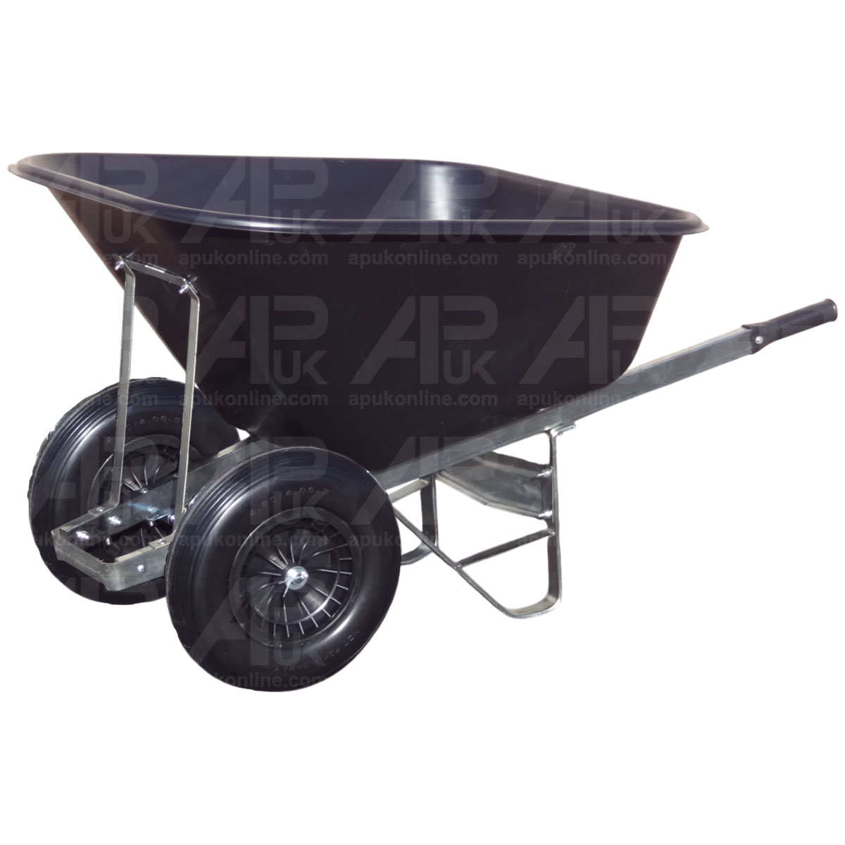 Big Strong HD Deep 200L Black Plastic Tub Wheelbarrow Galvanised Frame Twin Tyre