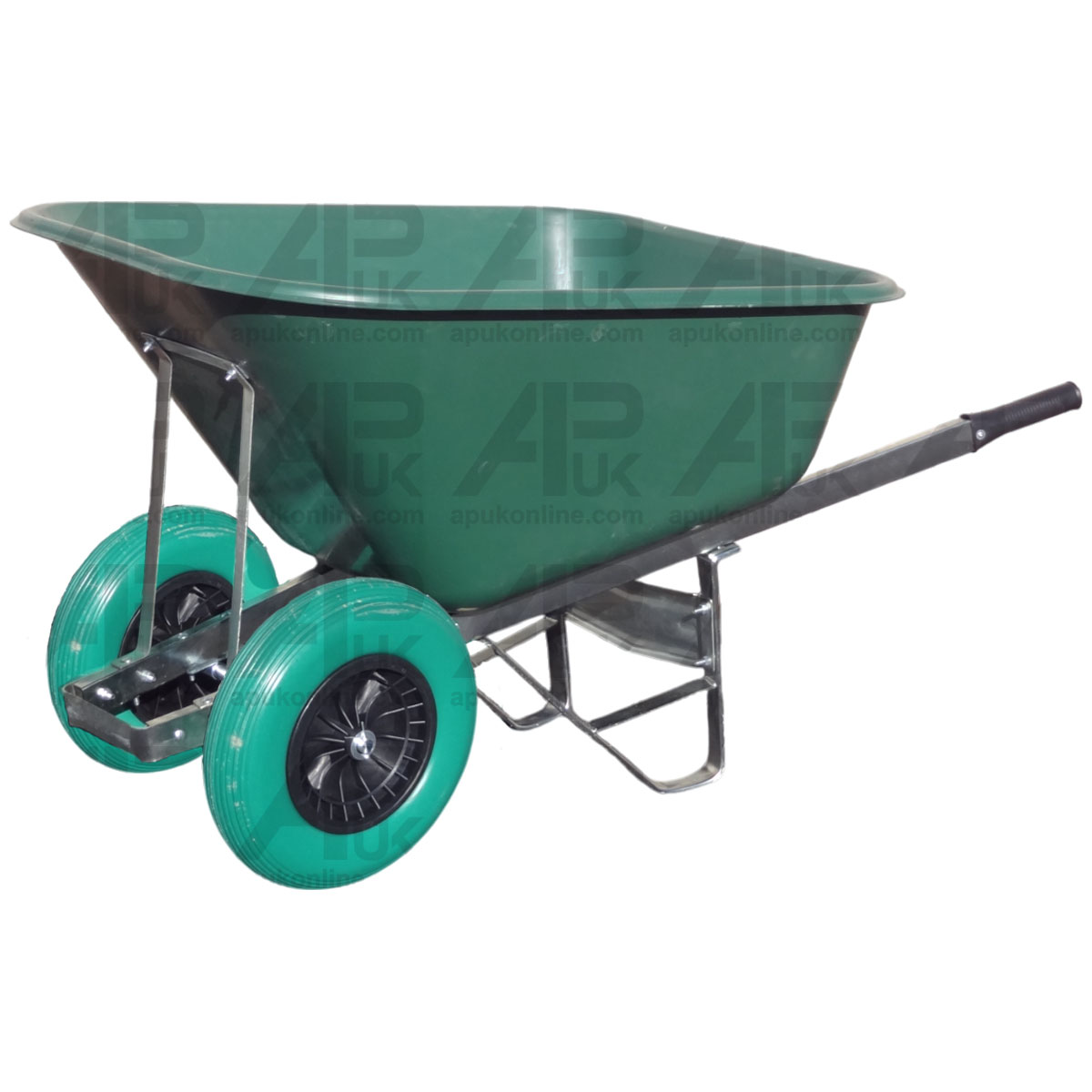 200L Tough Poly Wheelbarrow Green Twin Wheel Builder Rubble Construction Site