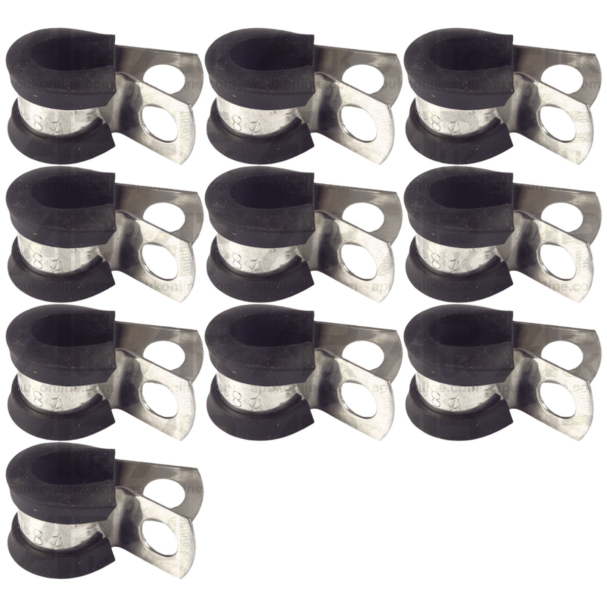 10x P-Type Clip 8mm Rubber Lined Clamp Set Pipe Tube Cable Workshop Fastener