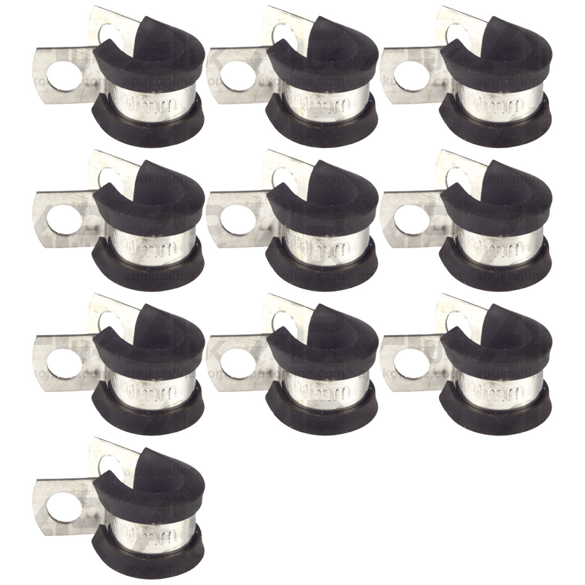 10x P-Type Clip 10mm Rubber Lined Clamp Set Pipe Tube Cable Workshop Fastener